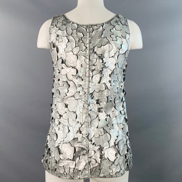 MARC JACOBS Size 0 Silver Grey Leather Floral Cut Out Sleeveless Dress Top - Picture 4 of 12